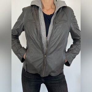 Mauritius Moto Leather Coat with Zip in Hood